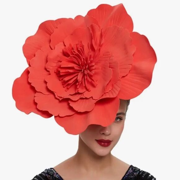 Huge Red Flower Fancy Fascinator Hat Headband - Picture 1 of 9